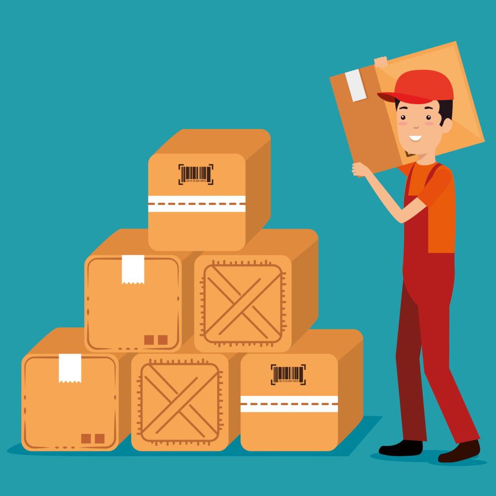 logistic services with delivery worker vector illustration design